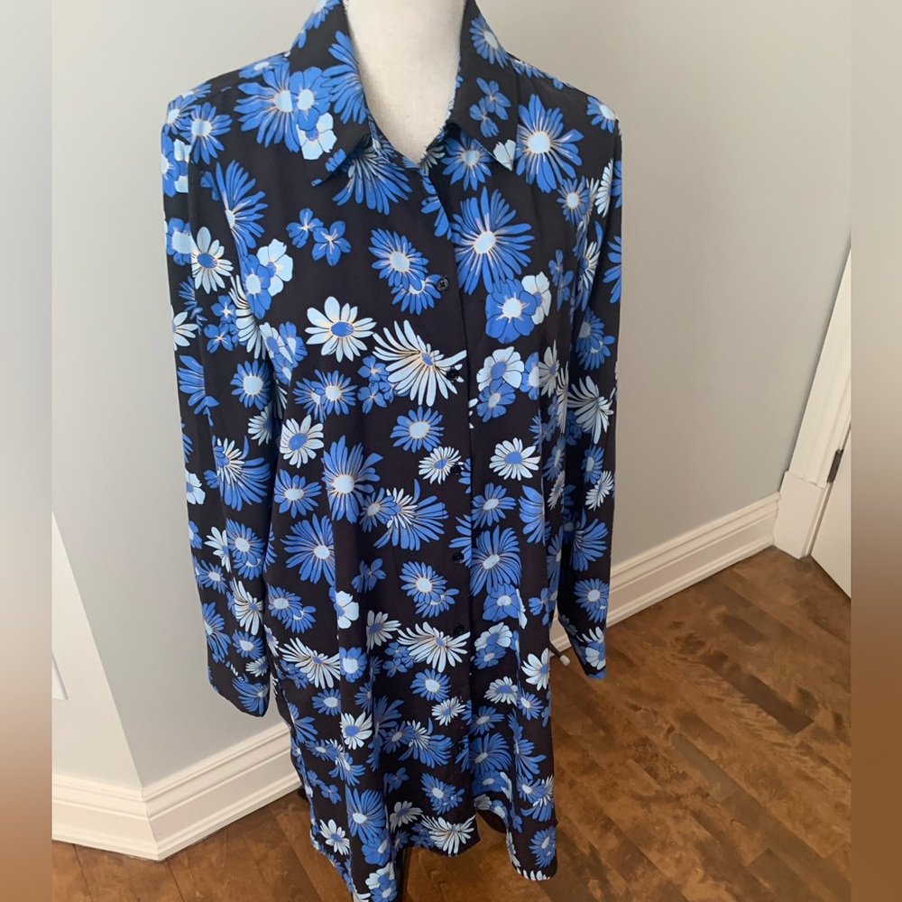 From Simons, Floral Blue, Black and White Long Sleeve Dress
